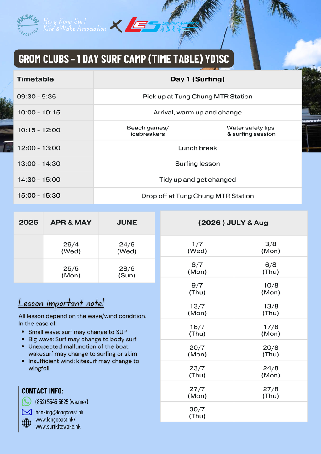 Grom 1-Day surfkids (YD1SC, non-overnight)
