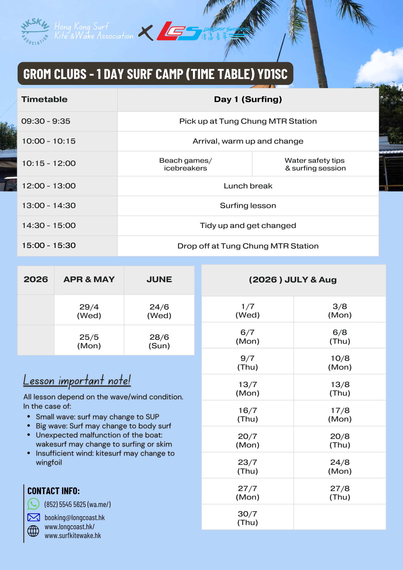 Grom 1-Day surfkids (YD1SC, non-overnight)