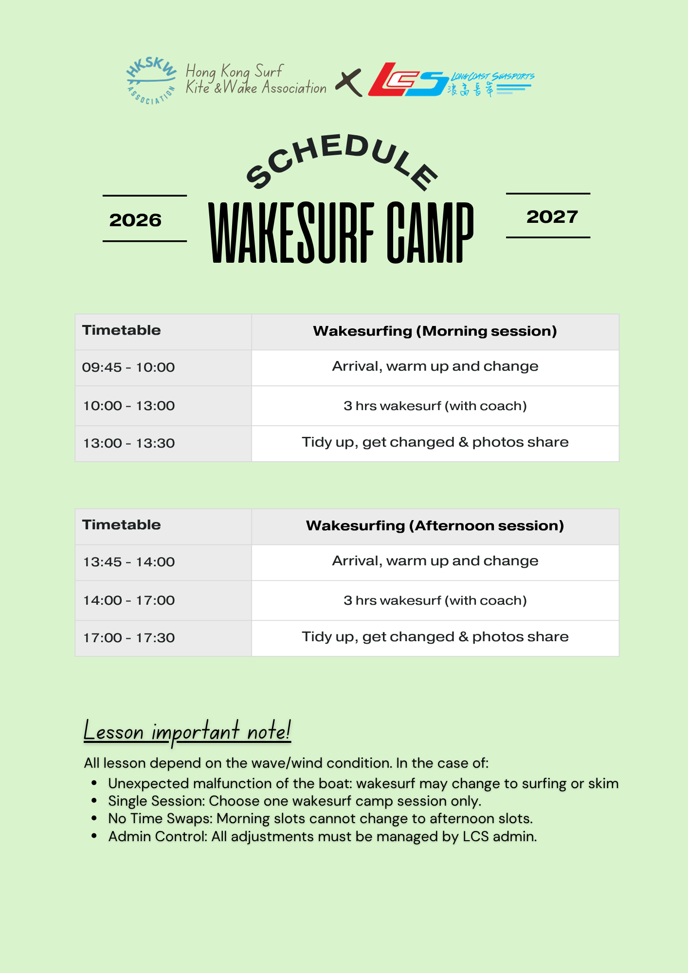 All ages Wakesurf Camp1 Morning session (OSKWB, no pick up, non overnight)