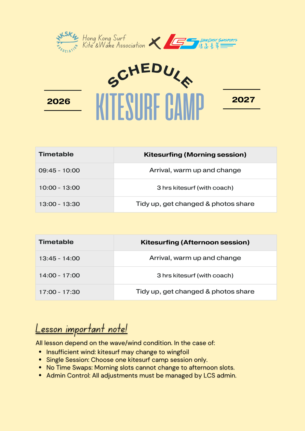 All ages Kitesurf Camp1 - Morning session (OSKWC, no pick up, non overnight)