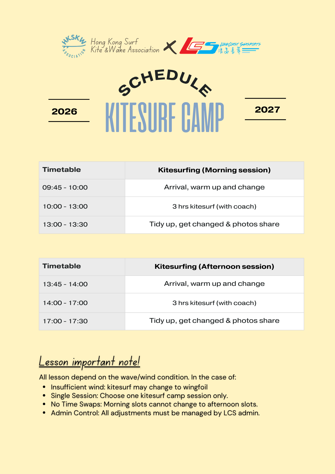 All ages Kitesurf Camp1 - Morning session (OSKWC, no pick up, non overnight)