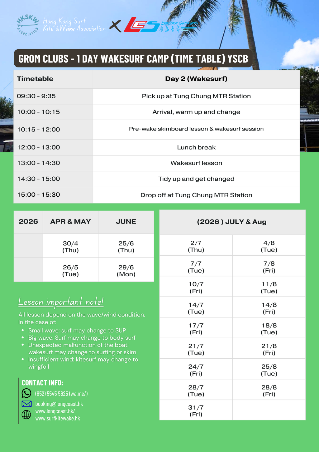 Grom KidsWake 1-day Camp (YSCB, non-overnight)